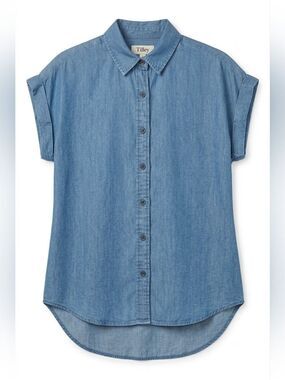 Tilley Soft Denim Chambray Short Sleeve Button Down Shirt, Small, NWT